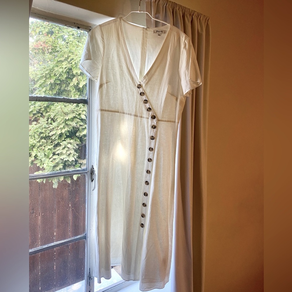 NWOT Everlane Linen-Blend Button-Wrap Midi Dress Size 6